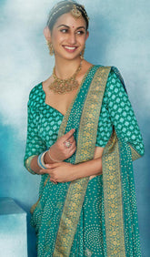 Aqua Green Weightless Bandhani Print Saree